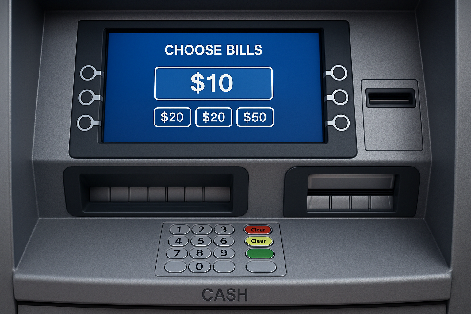 Chase Smart ATM screen showing $10 bill selection option for withdrawal