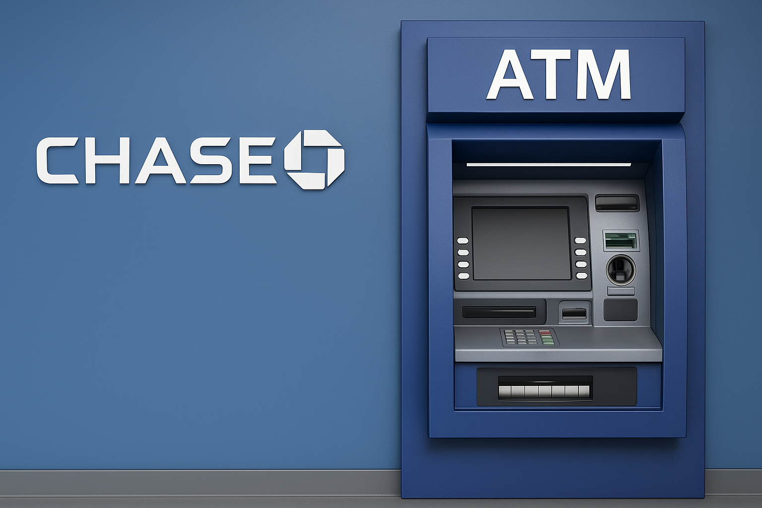Chase ATM with blue wall and touchscreen terminal representing daily withdrawal limits guide
